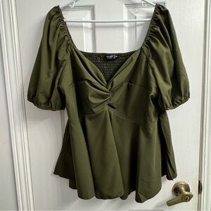 SHEIN Olive Green Puff Sleeve Blouse - 2XL - NWOT